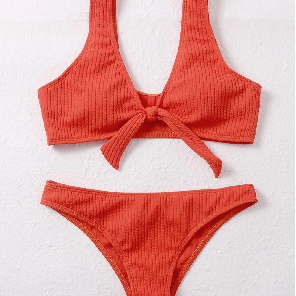 Shein Textured Knot Front Bikini Swimsuit